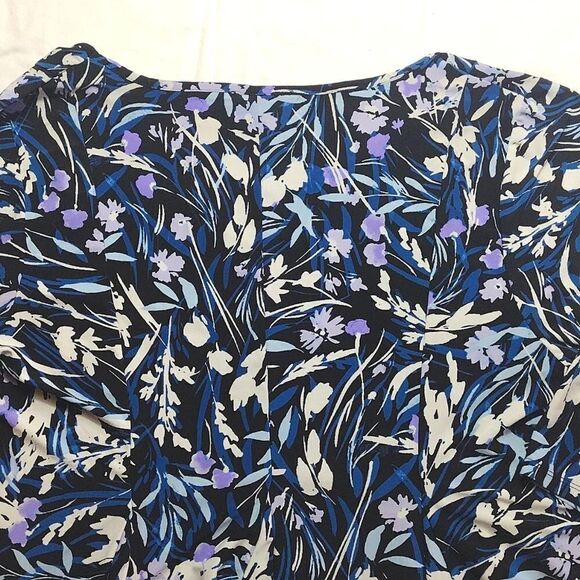 Roz & Ali Black Purple Blue Floral Quarter Sleeve Peplum Blouse Plussize 1X - Picture 8 of 12